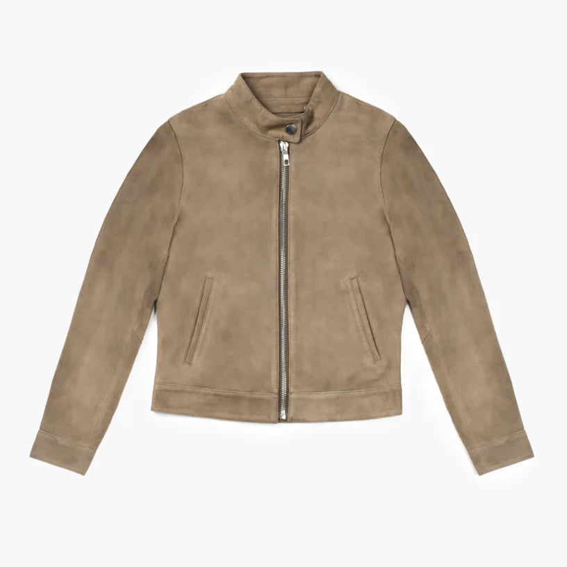 The Dune Premium Taupe Lambskin Suede Jacket