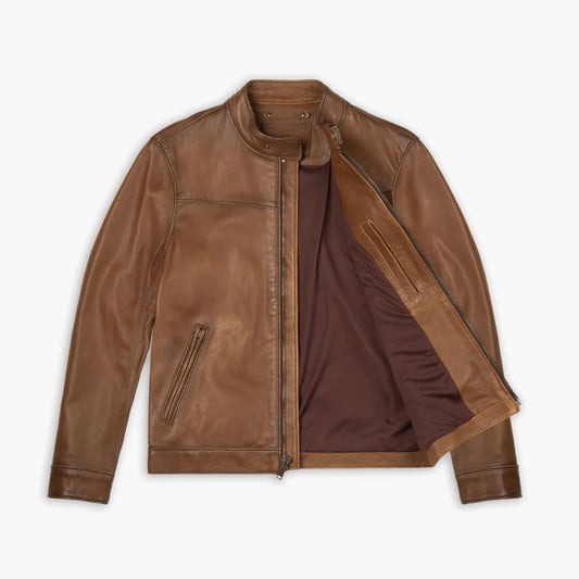 The Nomad Walnut Hand-Finished Full-Grain Leather Jacket